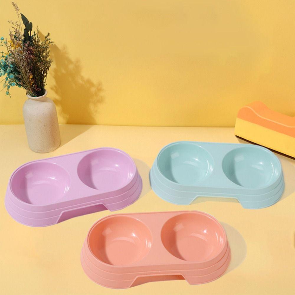 REBUY Rebuy Cat Double Bowl 1PC Aksesoris Pet Warna Permen Praktis Tray Makanan Anjing Plastik Tahan Lama