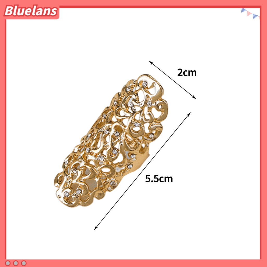[BLS] Knuckle Ring Vintage Berlebihan Berongga Keluar Geometris Berlian Imitasi Dekorasi Electroplating Fashion Retro Ukir Cincin Panjang Perhiasan Aksesoris
