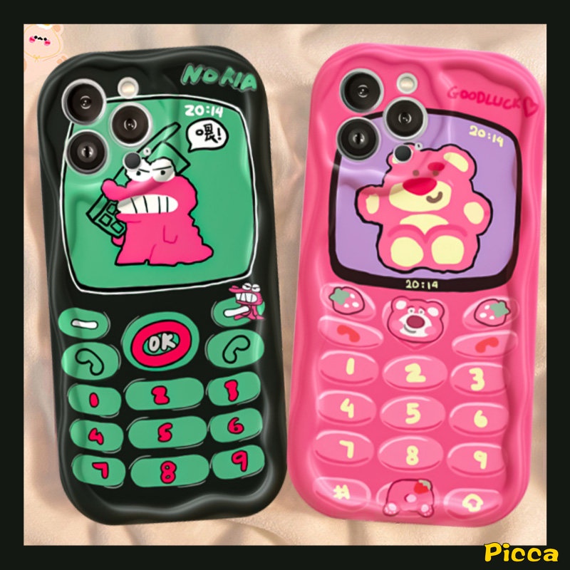 Untuk Redmi A1 A2 10 10C 10A 9A 9T 9 9C NFC Note 10s 11s 11 10 Pro Max Plus 10Pro POCO M3 Pasangan Crocodile Lucu Kartun Strawberry Bear 3D Wavy Curved Edge Creative Phone Button Case