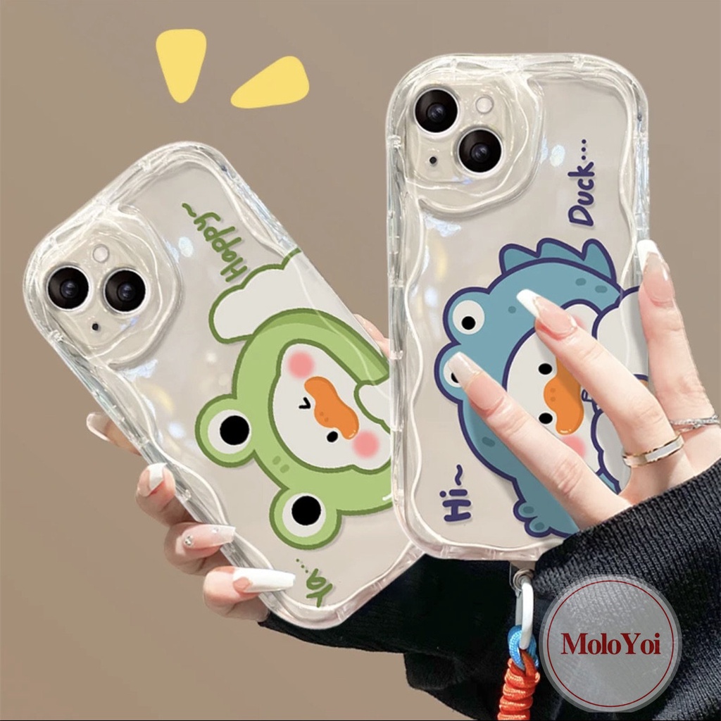 Casing Tepi Melengkung Bergelombang Transparan Bening 3D Kompatibel Untuk iPhone XR XS X Max11 14 12 13 Pro Max 7Plus 6 7 8 6s Plus 8Plus SE 2020 Kartun Lucu Bebek Lucu Kembali Lembut Tpu Cover