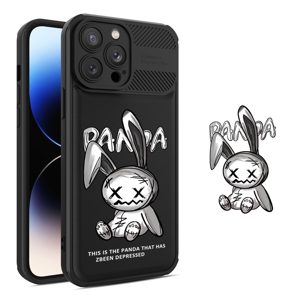 Case Serat Karbon Realme C55 C35 C33 C31 C21Y C25Y RealmeC25 C25S C15 C12 C3 C2 Realme 5 5i 5S 6i C3 Doodle Demons and Rabbits Cross Grain Phone Cover