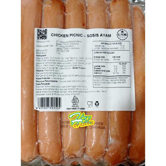 

El Primo Chicken Picnic Sausage|Sosis Ayam 1kg