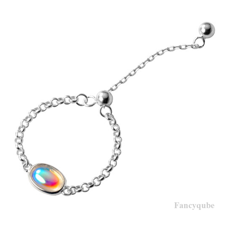 Cincin Tembaga Adjustable Rantai Moonstone Warna-Warni Fashion Untuk Wanita