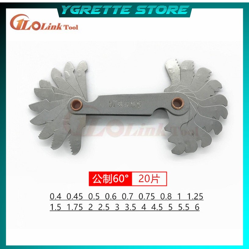 YGRETTE - Pengukur Bulir Baut Whitworth Metric Screw Thread Pitch Gauge Measuring Tool 60 Degree