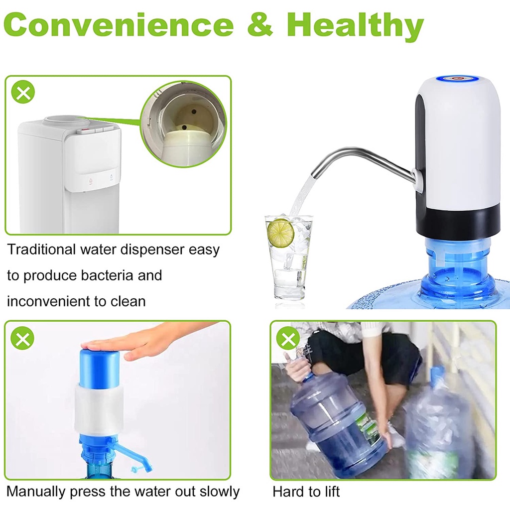 Pompa Galon Elektrik LED Dispenser Air Minum Portable Listrik USB Water Pump Rechargeable PW20