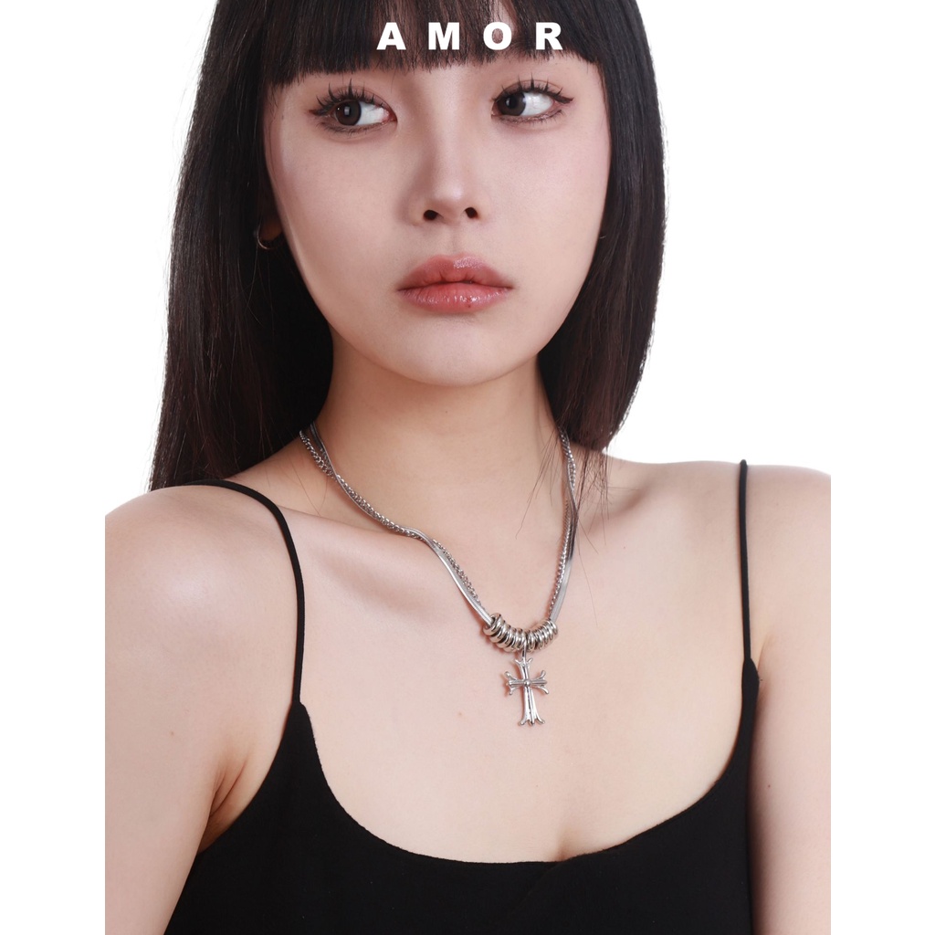 Y2k Berlian Chrome Hati Double Layer Musim Panas Kalung Wanita Mewah Necklacechain