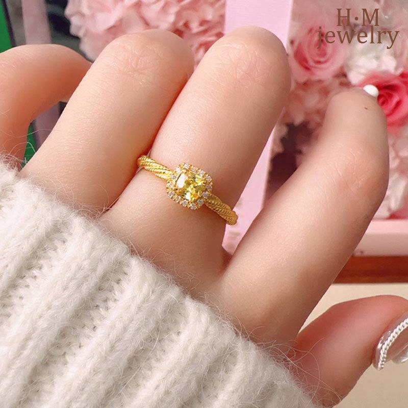 2023baru Cincin Berlian Kuning Batu Gula Kecil Cahaya Mewah Rasa Tinggi Untuk Pacar Girlfriend