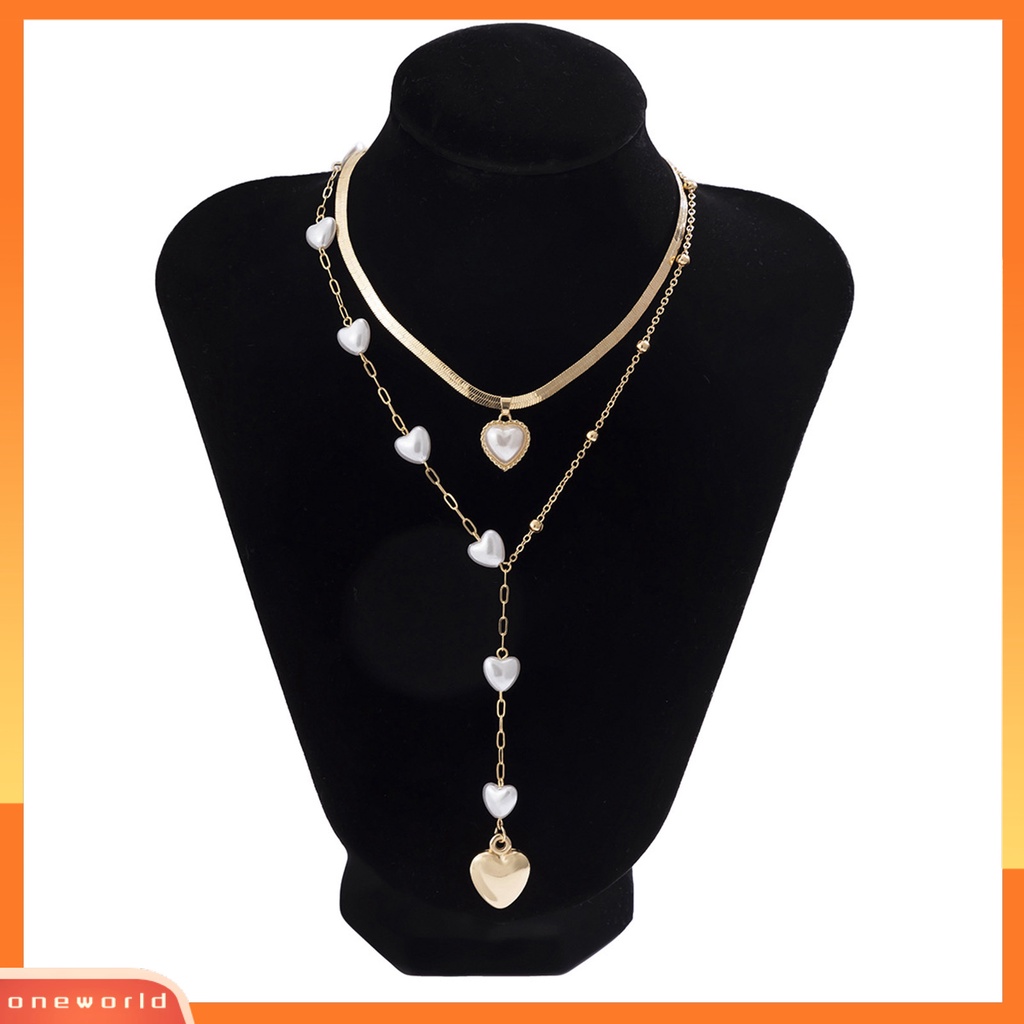 [ONE] 2pcs/set Kalung Wanita Multi-layer Cinta Hati Wanita Punk Kalung Rantai Ular Untuk Pernikahan