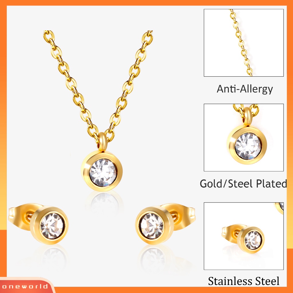 [ONE] 1set Kalung Anting Dengan Gaya Klasik Minimalis Liontin Bulat Set Perhiasan Untuk Wanita Kalung Dan Anting Kristal Imitasi