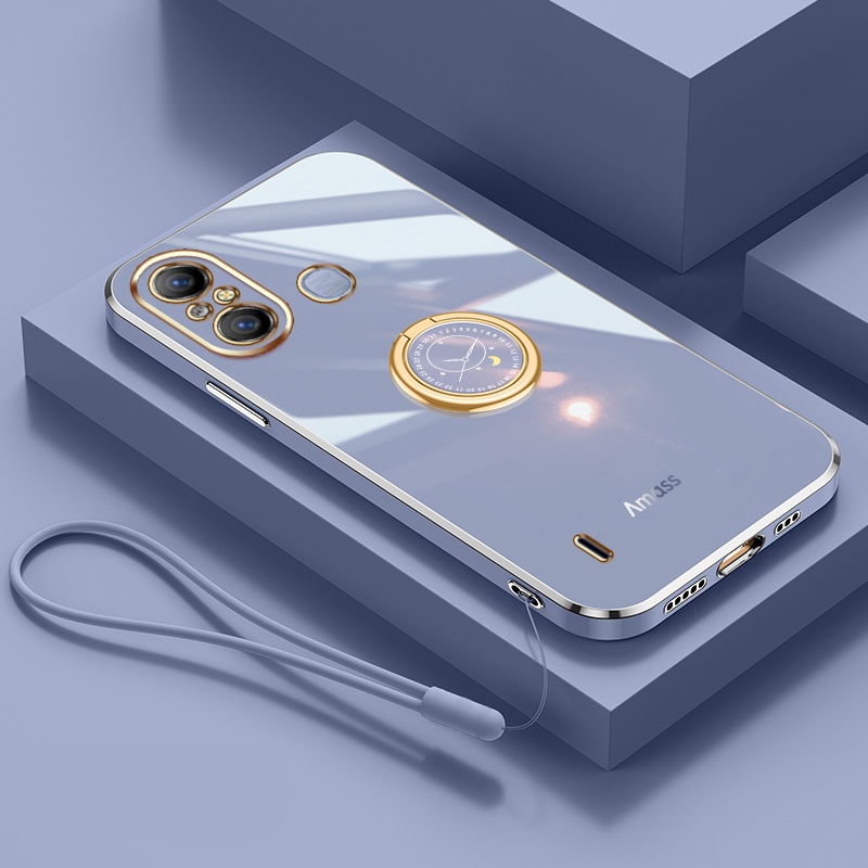 Andyh Casing Ponsel Silikon Ultra Tipis Untuk Infinix ITEL A48 A49 A58 Deluxe Fall Protection Gold Band Dengan Cincin Jam Dan Lanyard Gratis