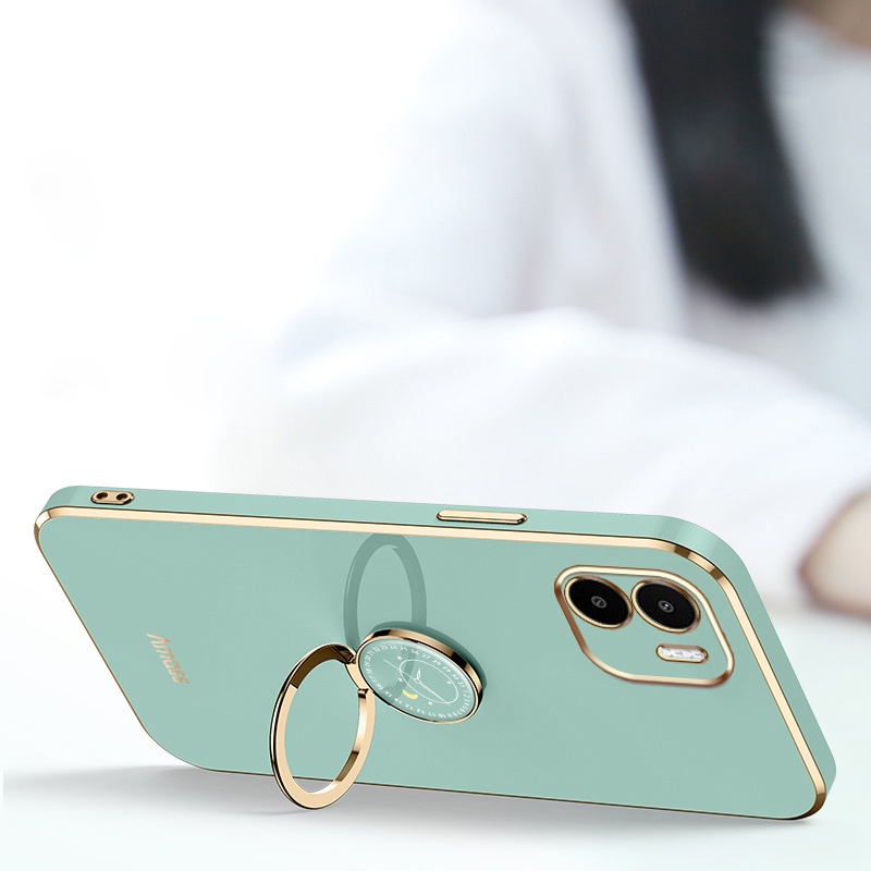 Andyh Casing Ponsel Silikon Ultra Tipis Untuk Xiaomi Redmi A1 4G 2022 A1+Deluxe Perlindungan Jatuh Band Emas Dengan Cincin Jam Dan Lanyard Gratis