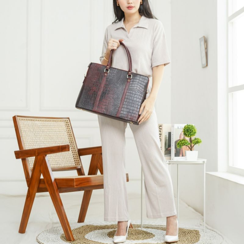 Tas Laptop Wanita | Tas Kantor Wanita | Moon Croco Bag | Tote Bag Laptop