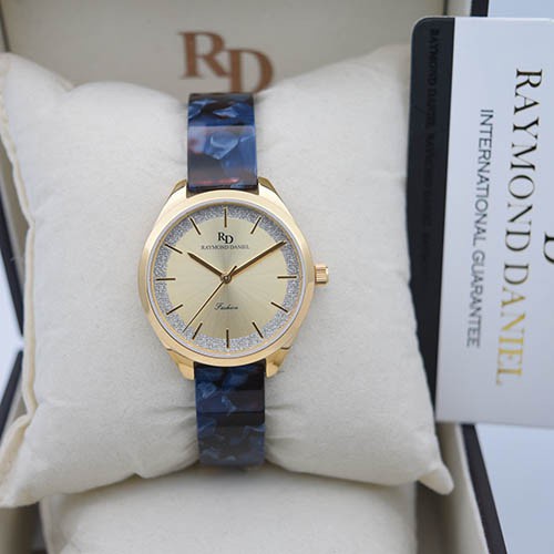 Raymond Daniel RD 240 Gold Akr.Biru Abstrak, Jam Tangan Wanita, Original