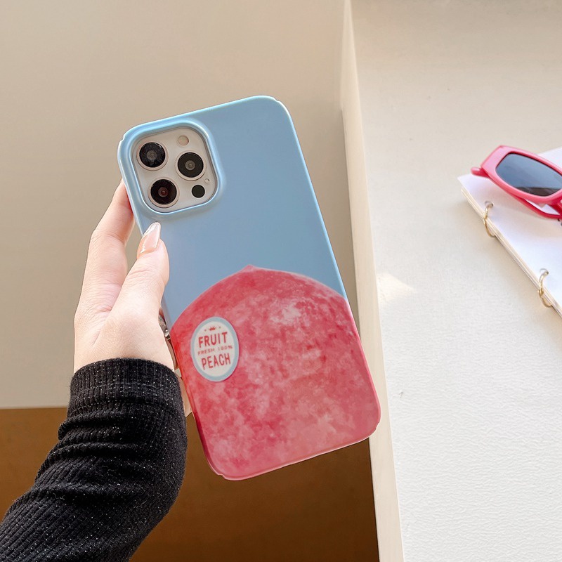 IPHONE Casing Plastik Keras Buah Besar Peach HP iP Iphone14+Plus X XS XR 11 12 13 Pro Max FTD Woman Girl Casing Apple