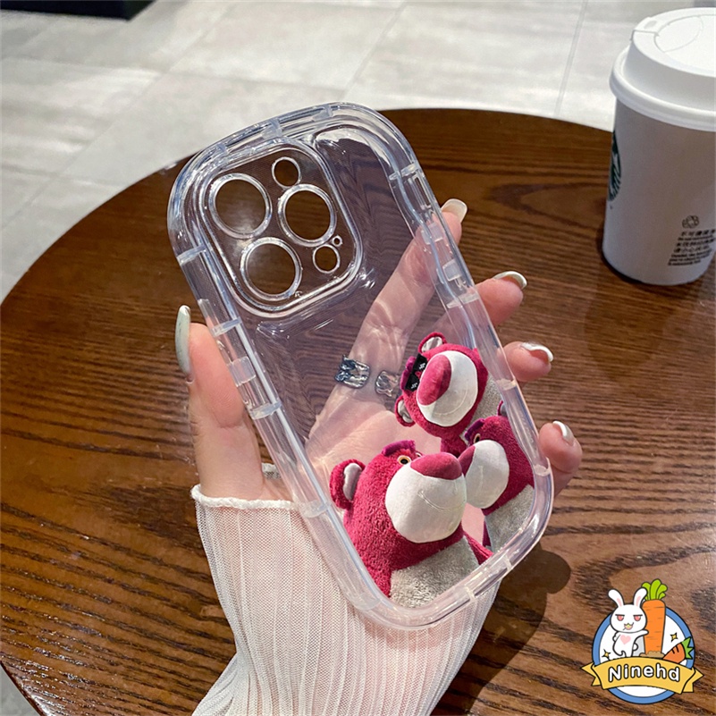 IPHONE Casing Kompatibel Untuk Iphone14 13 12 11 Pro Max X Xr Xs Max8 7 6 6s Plus SE 2020 Strawberry Bear Airbag Phone Case Bumper Bening Shockproof Menebal Silikon Penutup Pelindung