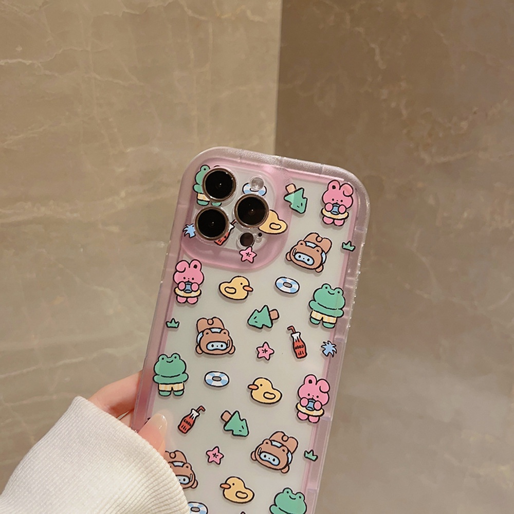 IPHONE Musim Panas Kartun Lucu Renang Hewan Kecil Lembut Transparan Pink Casing Ponsel Cover Untuk Iphone11 12 13 14 PLUS PRO MAX