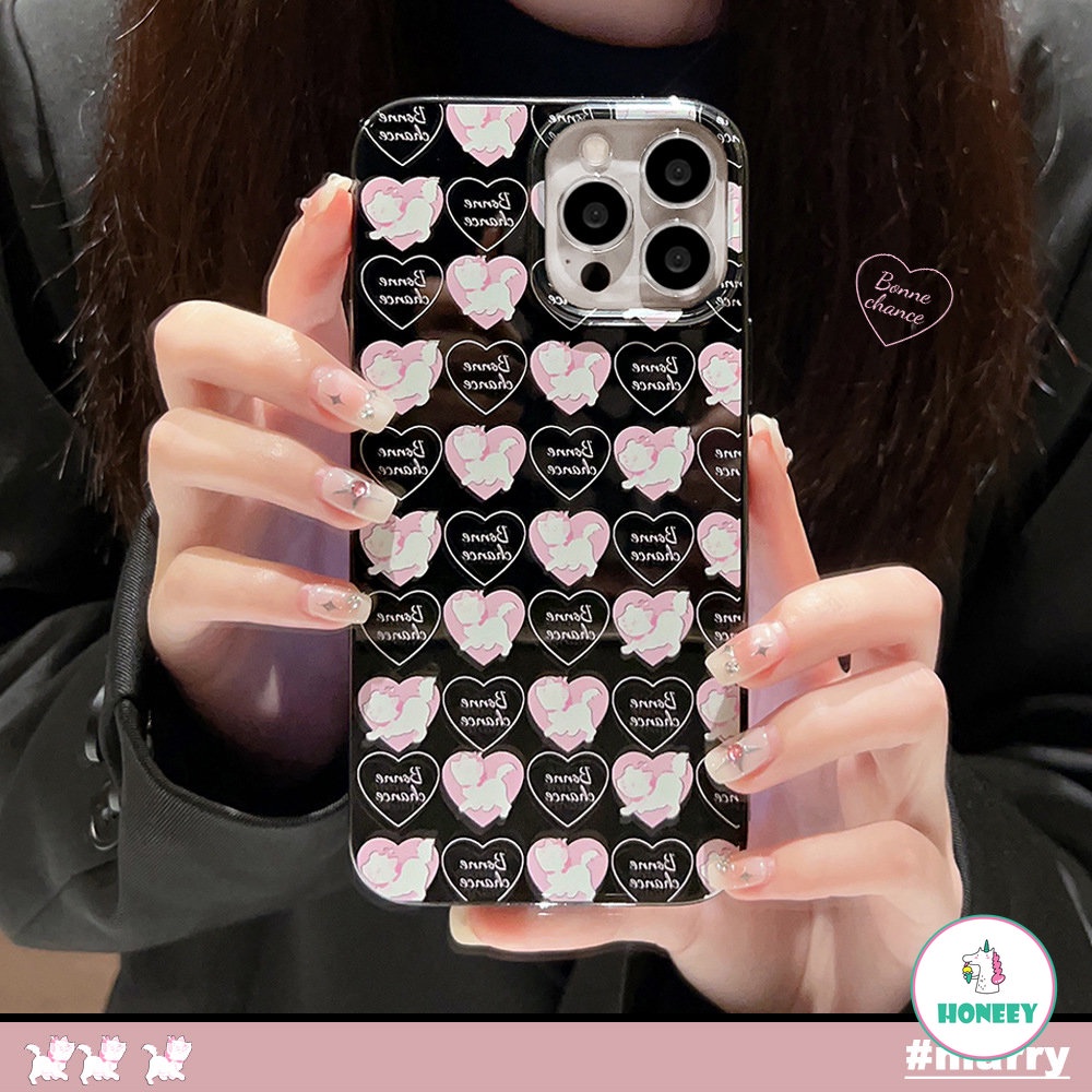 IPHONE Retro Gadis Kartun Kucing Kitten Pink Love Art Phone Case Untuk Iphone14 13 12 11 Pro Max Xr Xs 7 8 Plus Case Cute Sweet Cover