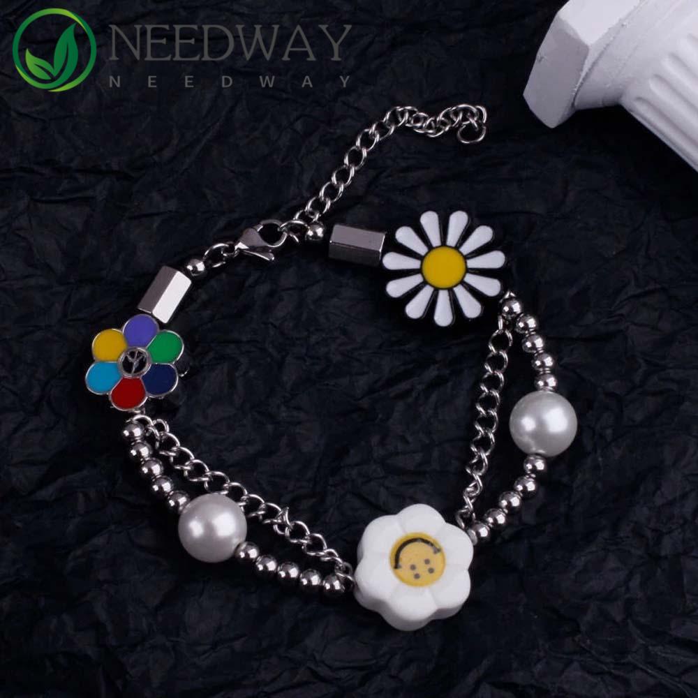 Needway   Kalung Bunga Matahari Gadis Trendi Mutiara Daisy Smile Rantai Klavikula