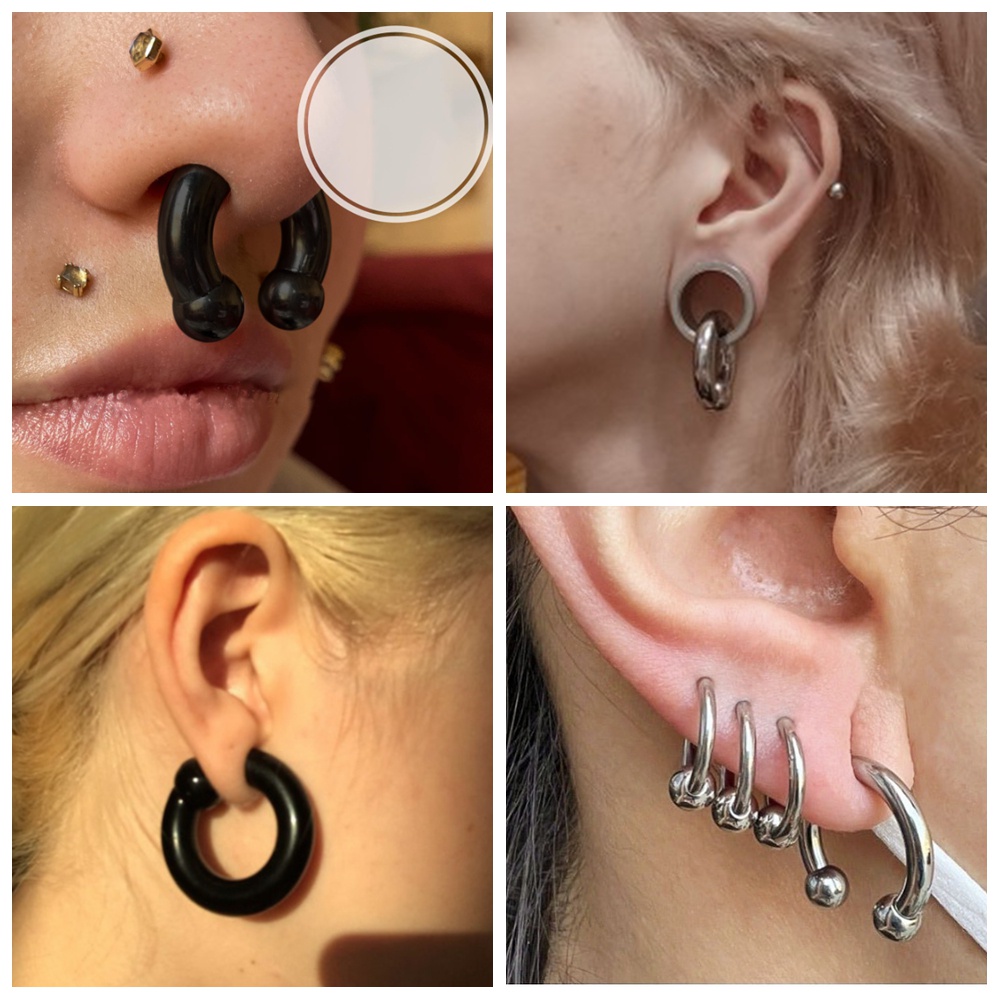 1pc Ukuran Besar Tawana Manik Tapal Kuda Hidung Cincin Stainless Steel BCR Hoop Earring Septum Piercing Besar Gauge Telinga Expander