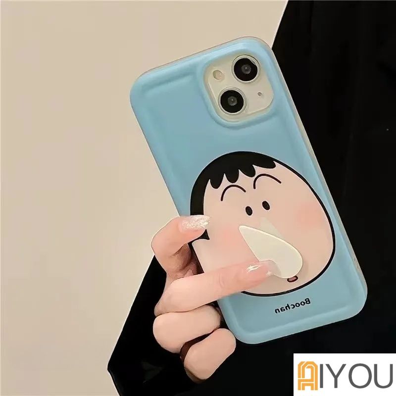 Kreatif Stereopic Berputar Gajah Kecil Ingus Crayon Shin Chan Perlindungan Ponsel Case Kompatibel Untuk iPhone14 14Plus 14 Pro Max 13 12 11 Pro Max XR IX Cakupan Penuh Shockproof Soft Cover