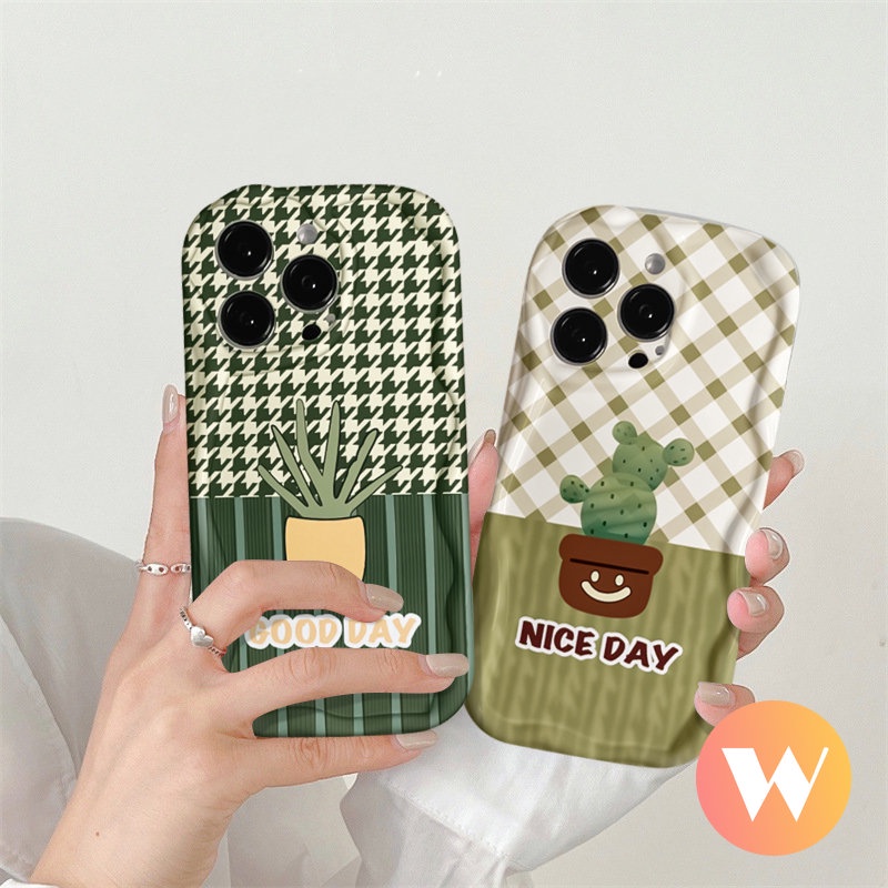 Casing Tepi Melengkung Bergelombang 3D Untuk Redmi Note10 12 10Pro 11s 11 10s Pro Max Plus Redmi 9A A2 10C A1 10A 10 9T 9 9C NFC POCO M3 Fresh Pot Tanaman Kaktus Pola Kisi Casing Tpu Lembut