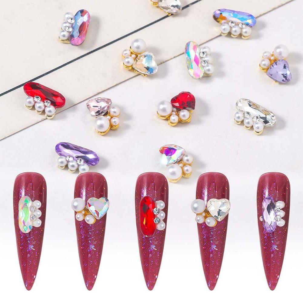 AUGUSTINA Augustina Hiasan Kuku Jantung Fashion Ins Gaya Aurora Mutiara Hati Oval Manikur Aksesoris Nail Ornament Nail Jewelry
