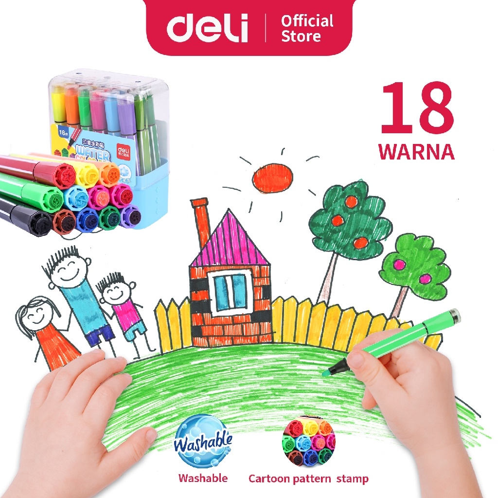 DODORY DELI017 Spidol Warna Sekolah 12/18/24/36 Warna Tinta Dapat dicuci