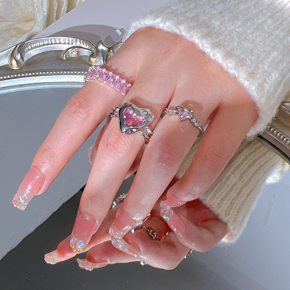 Fashion Adjustable Gemstone Heart Rings Cincin Jari Crtystal Pink Elegan Untuk Aksesoris Perhiasan Wanita Image 8