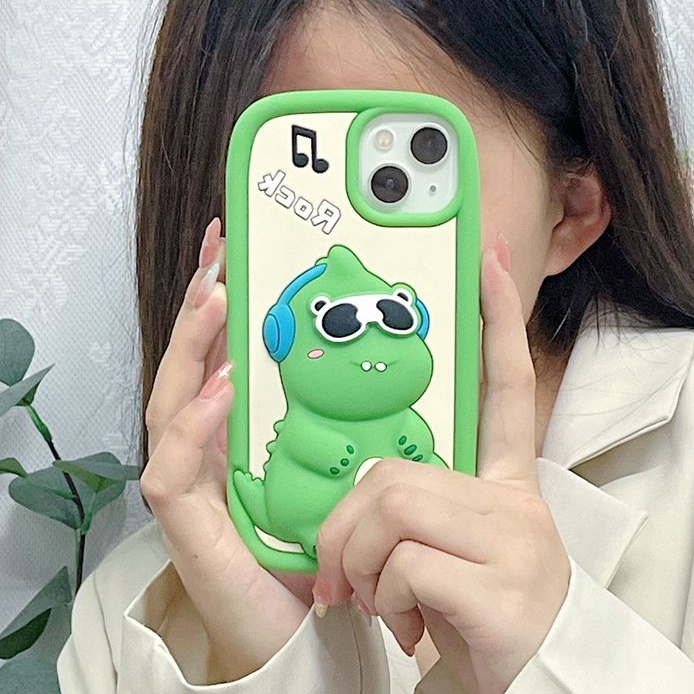 Stereoscopic Cute Sunglasses Green Dinosaur Soft Case for IPhone 11 12 13 14 Pro Max TPU Phone CASE Cute Pretty Girl's Fashion