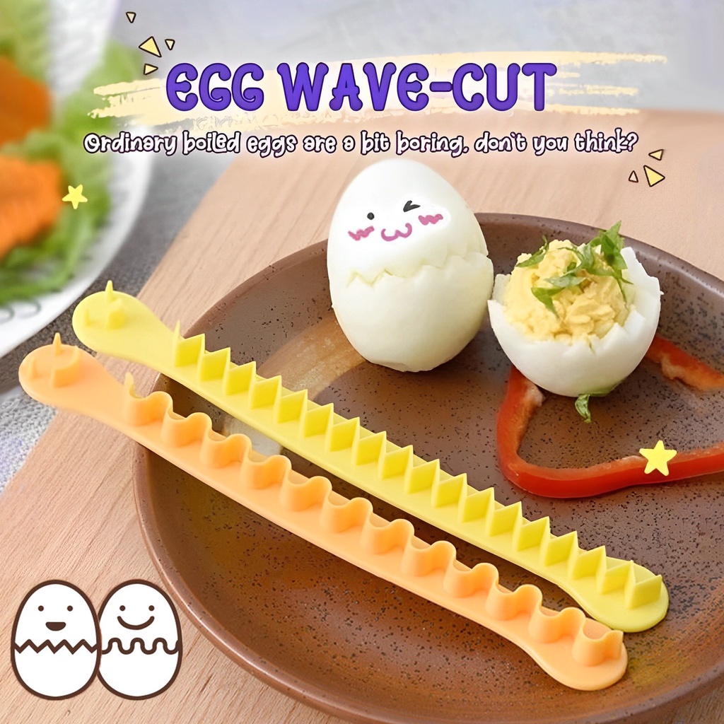 2pcs /set Telur Rebus Gelombang Pemotong Mewah Mengiris Telur Gadget Bahan PP Food grade Smiley Egg Engraving Cetakan Kreatif Telur Renda Slicer Alat Aksesoris Dapur