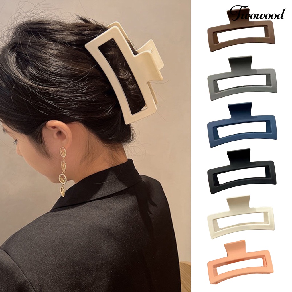 Twowood Hair Claw Oversized Square Strong Claw Berongga Keluar Dengan Gigi Hiasan Kepala Elegan Matte Hair Clip Crab Wanita Hiu Rambut Jepit Rambut Aksesoris Rambut