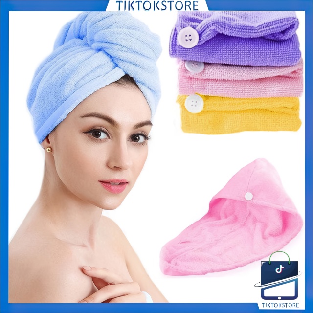 TIKTOK - D6096 Handuk Keramas Cepat / Handuk Kepala Keramas H858 / Handuk Pengering Rambut Berkancing / Handuk Kepala Keramas Microfiber