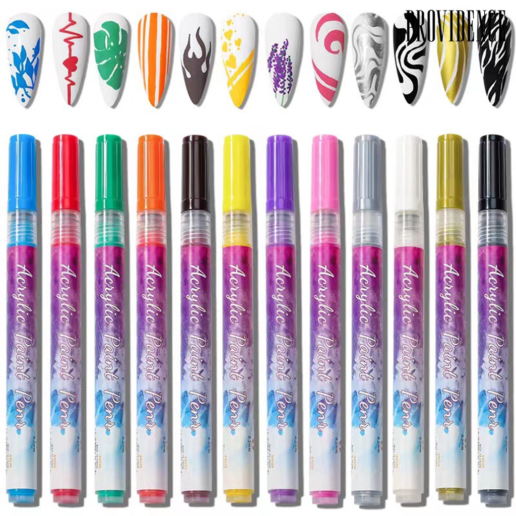 Providence 12Pcs Nail Art Pens Tip Halus Cepat Kering Mudah Operasi Garis Presisi Ultra Tipis Lukisan Kuku Tahan Air Nail Art Graffiti Pen Set Digunakan Di Rumah