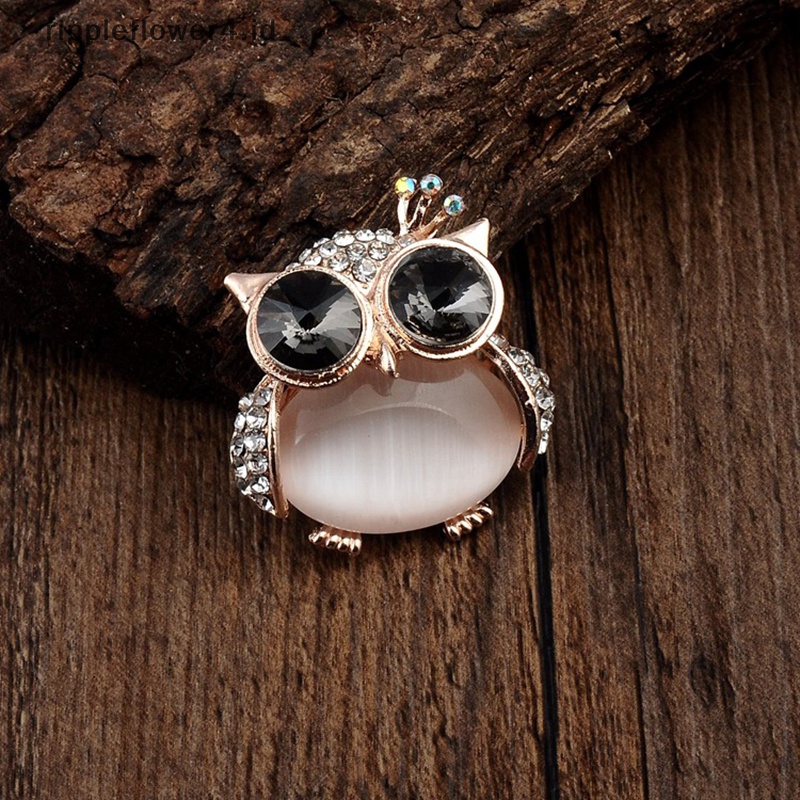 {rippleflower4.id} Indah Warna Kartun Bertatahkan Kristal Opal Batu Burung Hantu Bros Hewan Pin Syal Pin Up Gesper Femininos Bros Pasangan Kerah Perhiasan Pin~