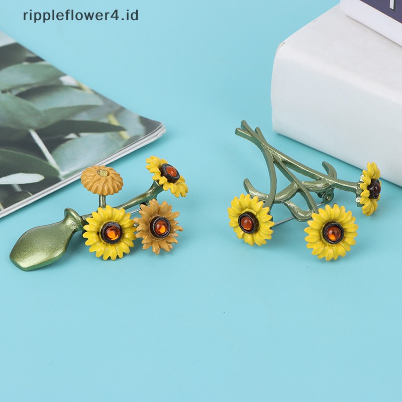 {rippleflower4.id} Desain Vas Bunga Matahari Vintage Bros Pin Jas Elegan Cardigan Pin Brooche~