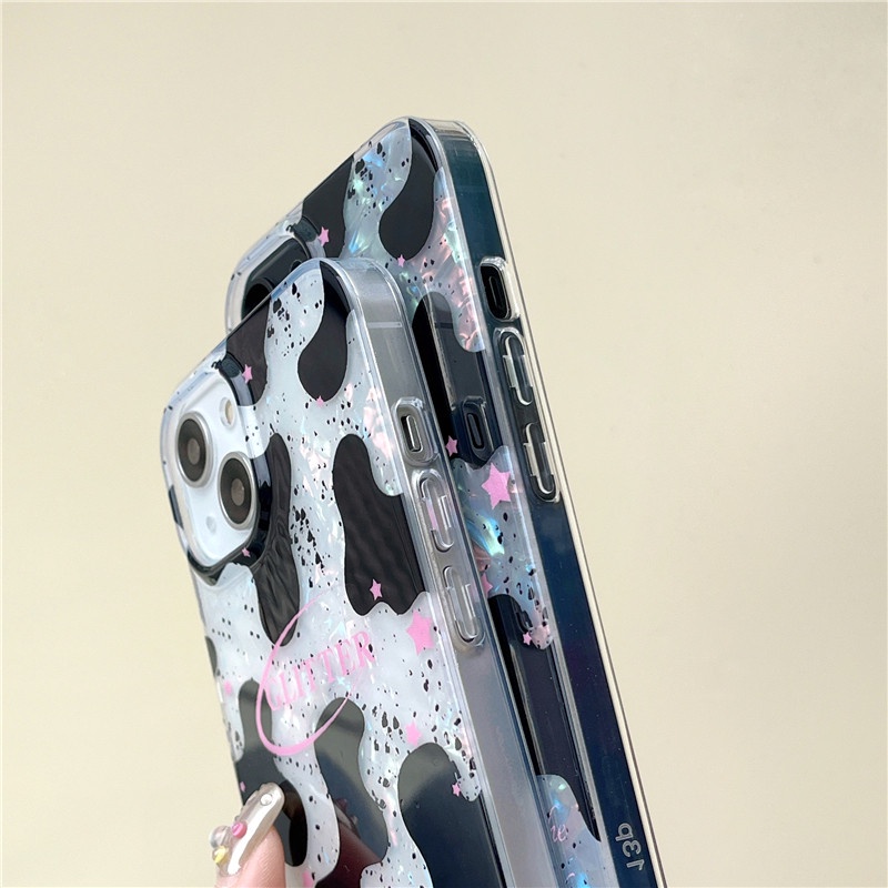 Ins Pola Sapi Cocok Untuk iPhone 14 Pro Max Casing Ponsel iPhone Pola Cetak Dua Lapis Kompatibel Dengan Iphone13 13pro 13prm iPhone 11 11pro 14plus 12Pro Max Casing Ponsel TPU Tahan Guncangan