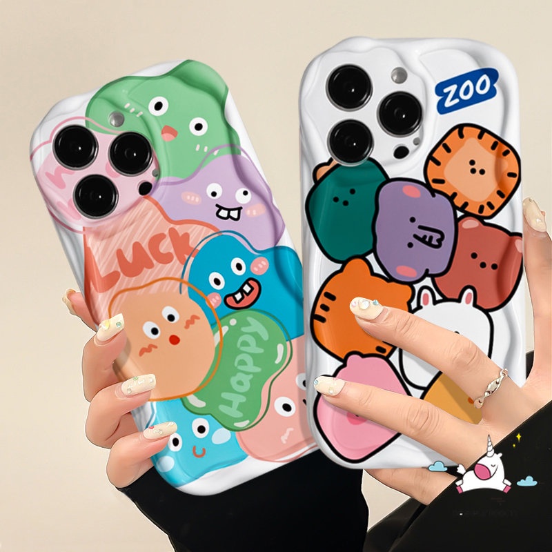 Kartun Hewan Kecil Casing Tepi Melengkung Bergelombang 3D Untuk Redmi A2 10 9T 9a1 10C A2 9C NFC 9A 10A Redmi Note12 8 9 11 10s 10 11s Pro Max POCO M3 Monster Lucu Lembut Tpu Pasangan Cover