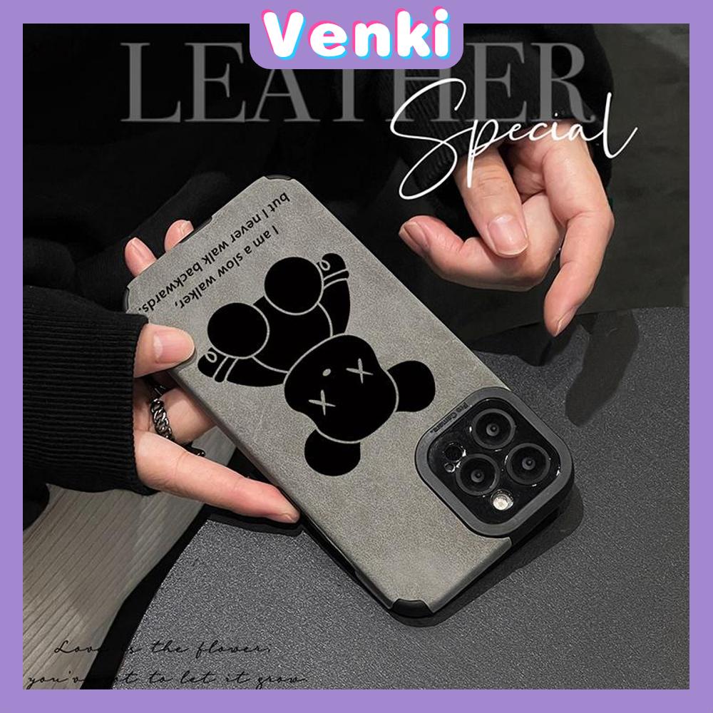 VENKI - Untuk iPhone 11 Case Kulit Dilaminasi Pupil Mata Suede Phone Case Soft Shockproof Airbag Case Pelindung Kamera Beruang Lucu Kompatibel dengan iPhone 14 13 Pro max 12 xr xs 7 8