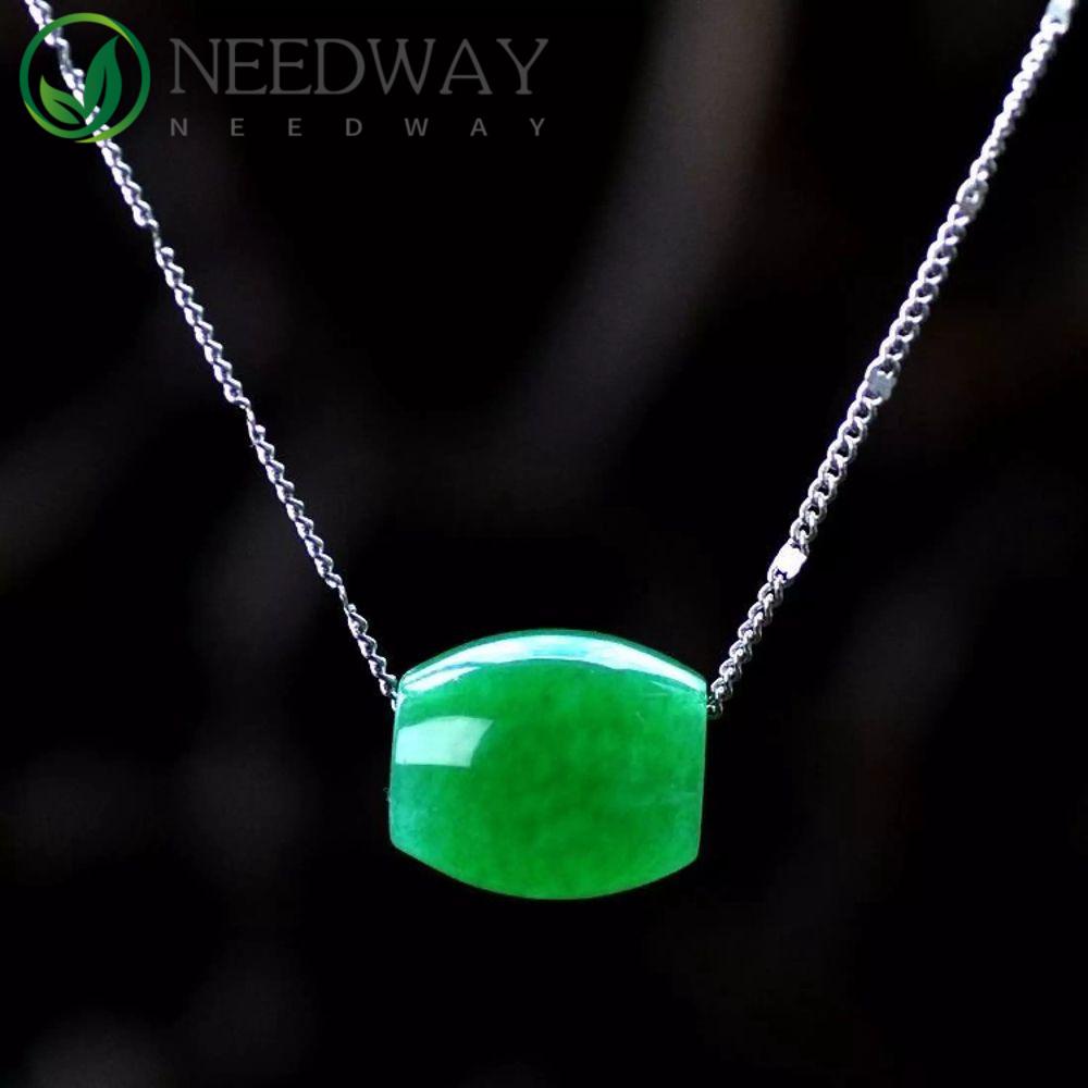 Needway   Giok Kalung Antik Adjustable Pria Transportasi Manik-Manik Zamrud Hijau Vintage Korea Gaya Perhiasan