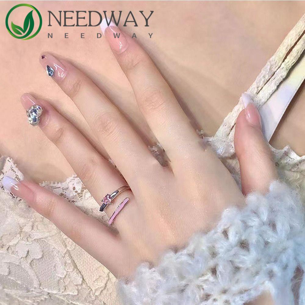 Needway   Y2K Wanita Cincin Indah Mengkilap Chic Niche Desain Hadiah Gadis Zirkon Tembaga Pembukaan Cincin Gaya Korea Cincin