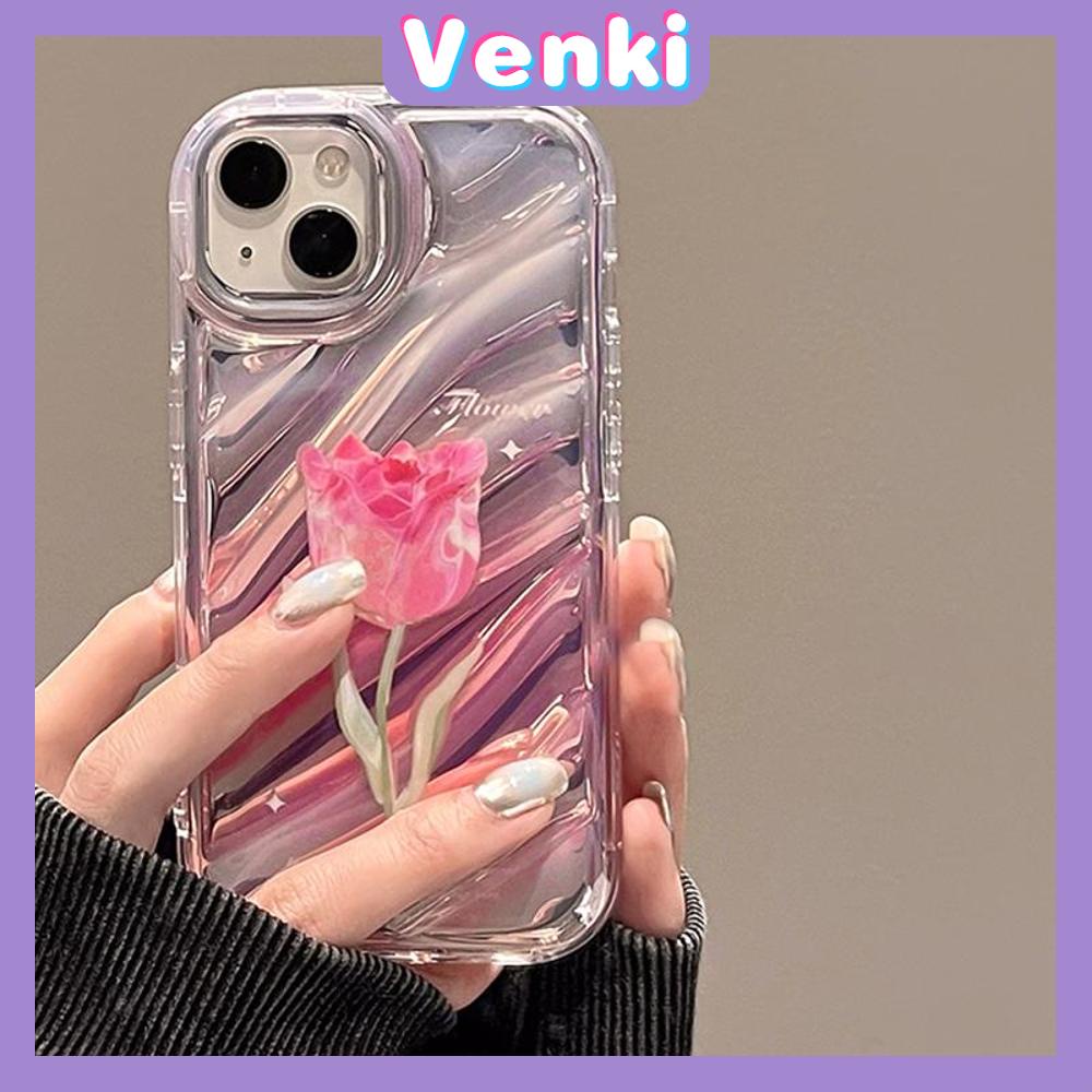 VENKI - Untuk iPhone 11 iPhone Case Laser Reflektif Bening Phone Case TPU Lembut Shockproof Airbag Phone Case Cantik Tulip Kompatibel dengan iPhone 14 13 Pro Max 12 Pro Max XR XR 7 8Plus