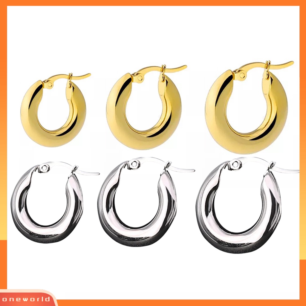 [WOD] 1pasang Wanita Anting Hoop Bulat Menebal Berlebihan Semua Pertandingan Padat Punk Anting Perhiasan Aksesoris