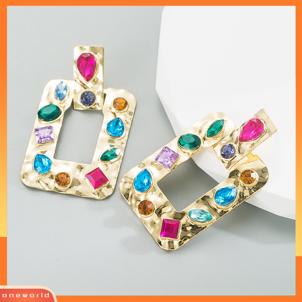 [WOD] 1pasang Anting Vintage Tusuk Eye-catching Semua Pertandingan Berlian Imitasi Berwarna Perhiasan Hias Mewah Elegan Menjuntai Earrings Untuk Pesta