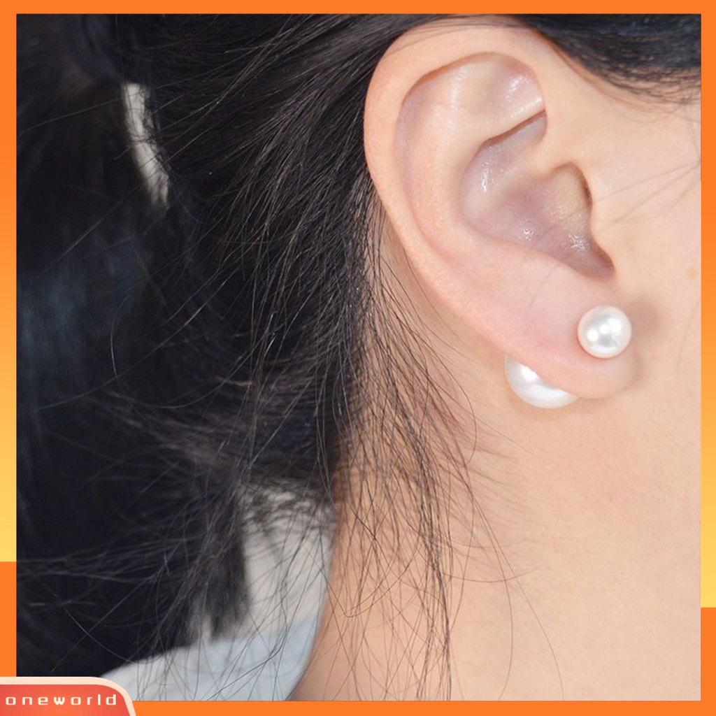 [WOD] 1pasang Ear Studs Temperamen Elegan Minimalis Geometris Electroplating Hias Hadiah Wanita Dua Sisi Besar Mutiara Imitasi Stud Earrings Perhiasan Untuk Pacaran
