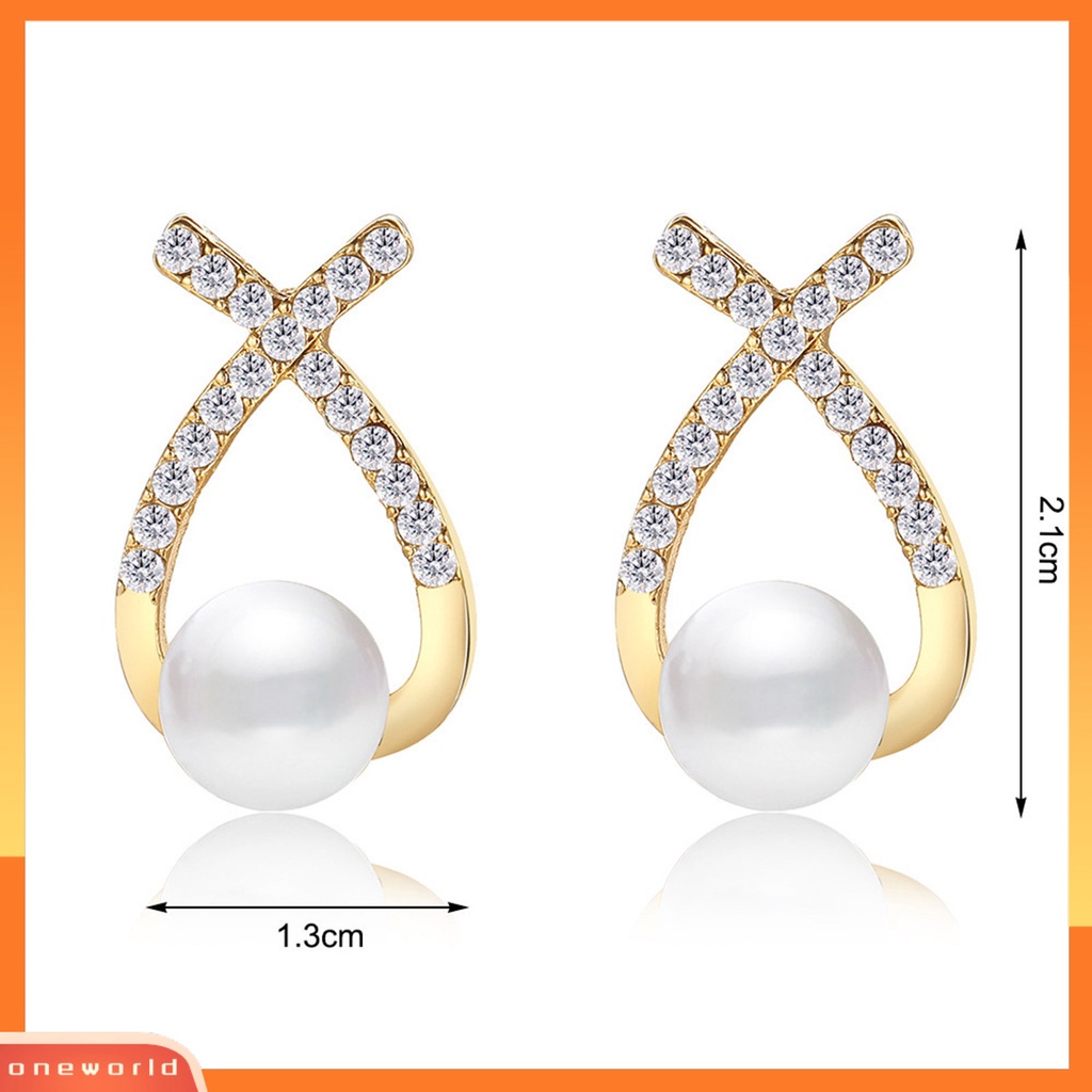 [WOD] 1pasang Anting Wanita Gaya Perancis Retro Elegan Berlapis Emas Hypoallergenic Hadiah Fashion Perhiasan High Gloss Faux Pearl Cross Ladies Earrings Untuk Pesta