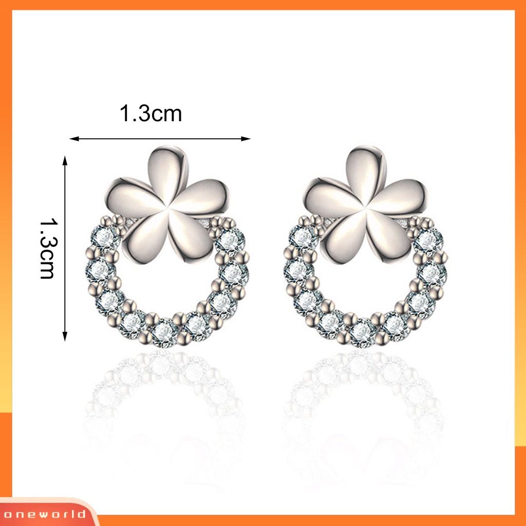 [WOD] 1pasang Ear Studs Round Ring Elegan Mini Hadiah Fashion Perhiasan Sparkling Cubic Zirconia Plum Blossom Wanita Anting Untuk Harian