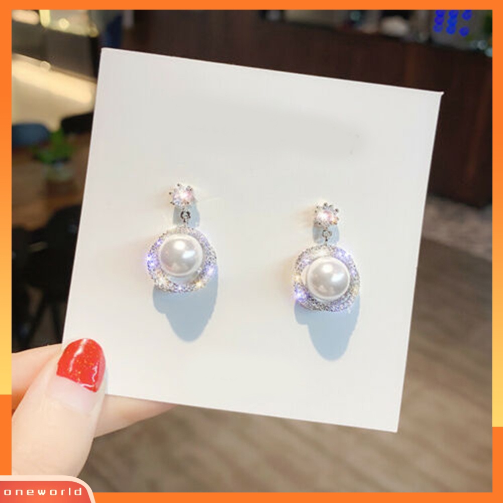 [WOD] Wanita Elegan Berlian Imitasi Mutiara Imitasi Lingkaran Menjuntai Ear Stud Earrings Perhiasan Hadiah