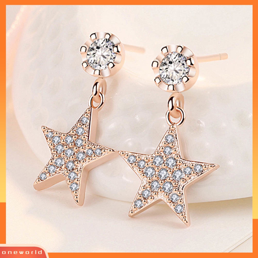 [WOD] Wanita Cubic Zirconia Bintang Berujung Lima Menjuntai Ear Stud Earrings Perhiasan Hadiah