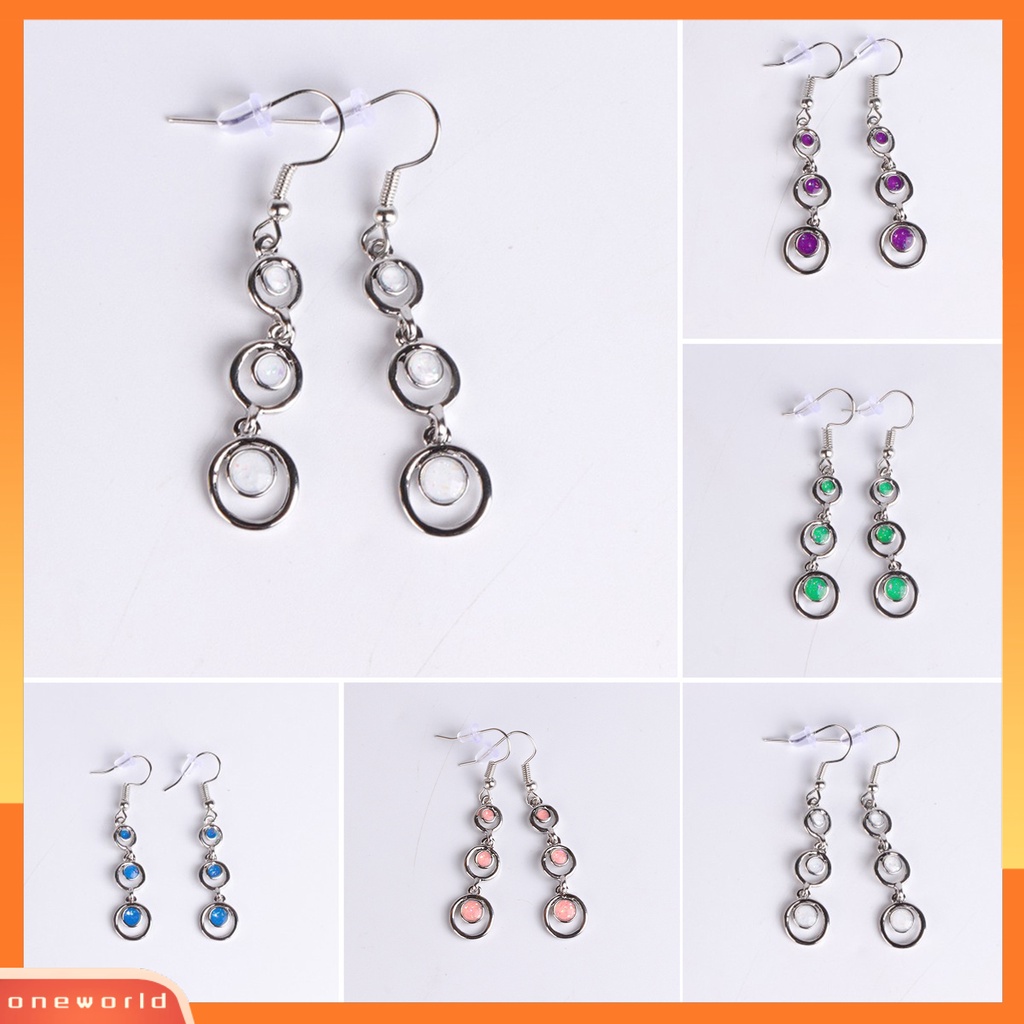 [WOD] 1pasang Anting Wanita Panjang Simetris Bulat Hoop Eye-catching Menjuntai Earrings Untuk Prom