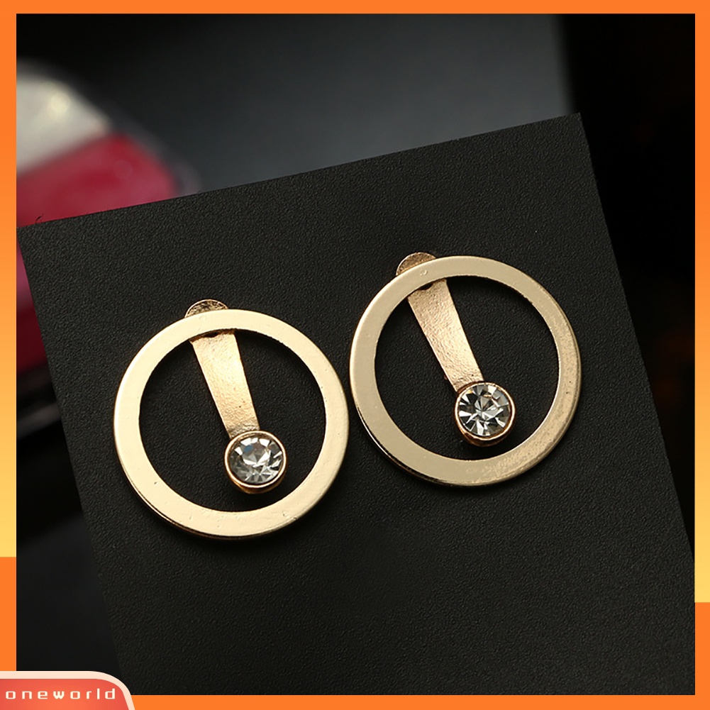 [WOD] Fashion Lingkaran Berongga Berlian Imitasi Dua Sisi Wanita Ear Stud Earrings Jewelry